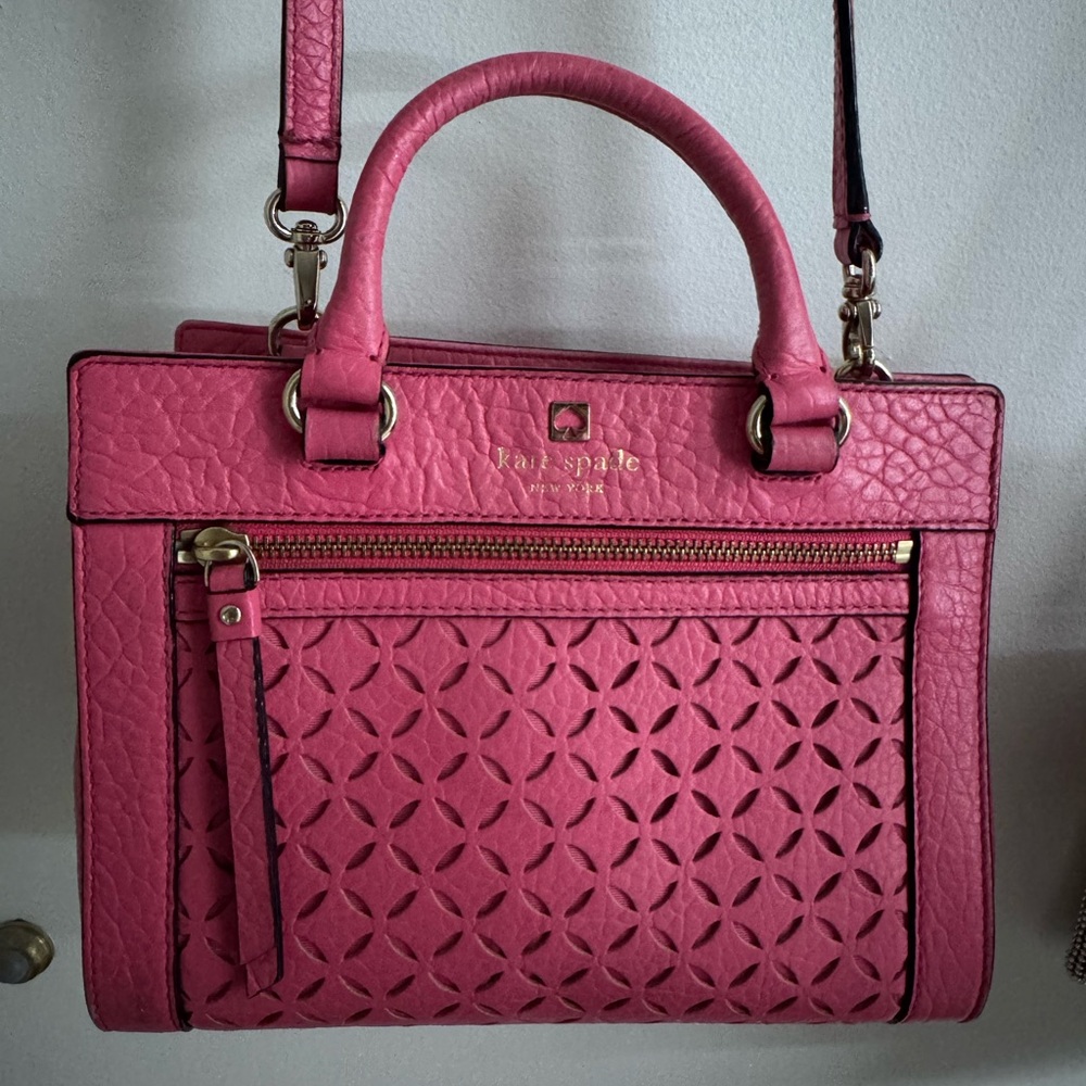 kate spade Hot Pink Perforated Leather Satchel with Gold Hardware